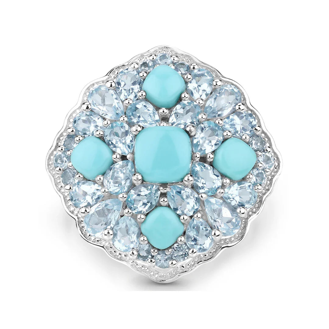 Anillo de plata de ley con racimo de topacio azul y turquesa