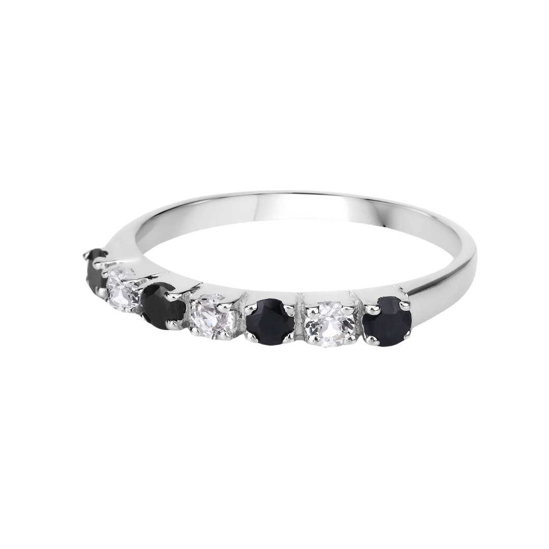 Black Sapphire and White Topaz Half Eternity Ring