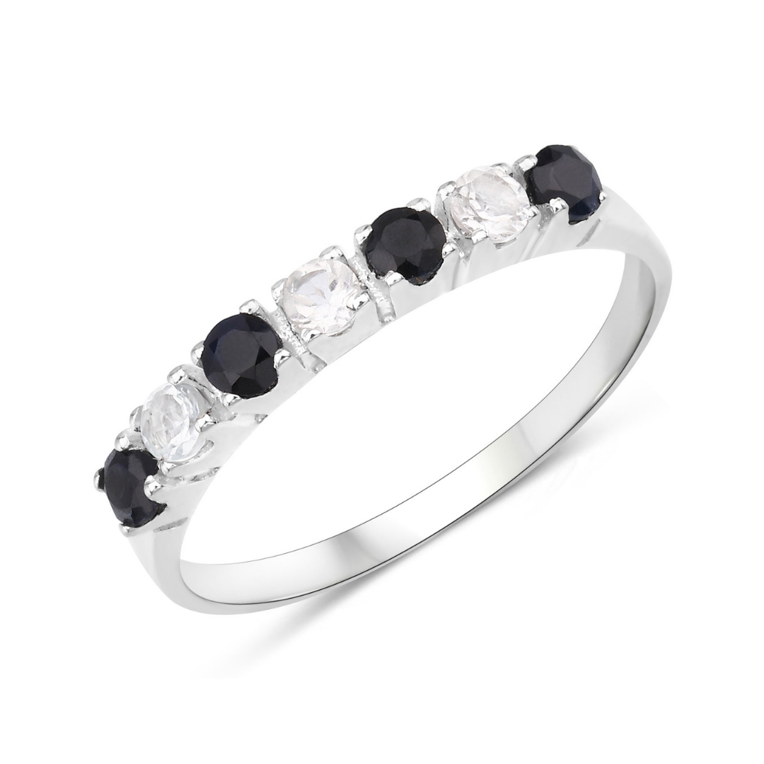 Black Sapphire and White Topaz Half Eternity Ring
