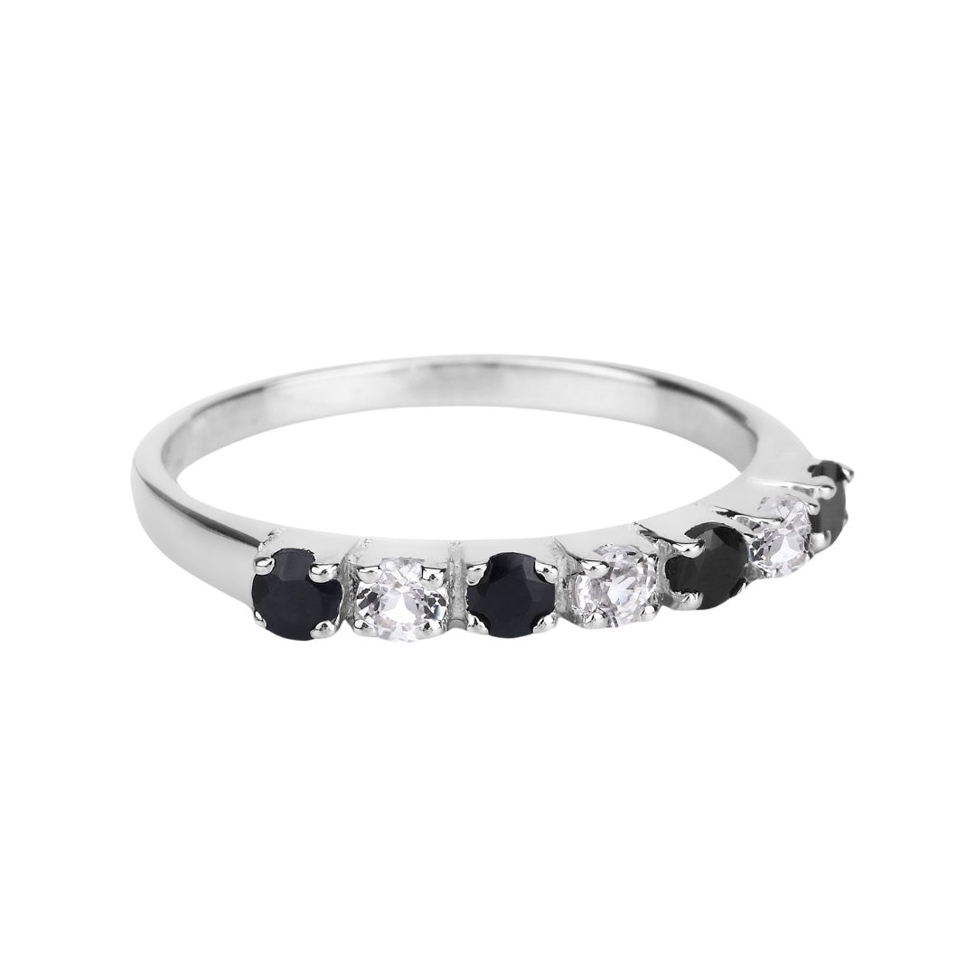 Black Sapphire and White Topaz Half Eternity Ring