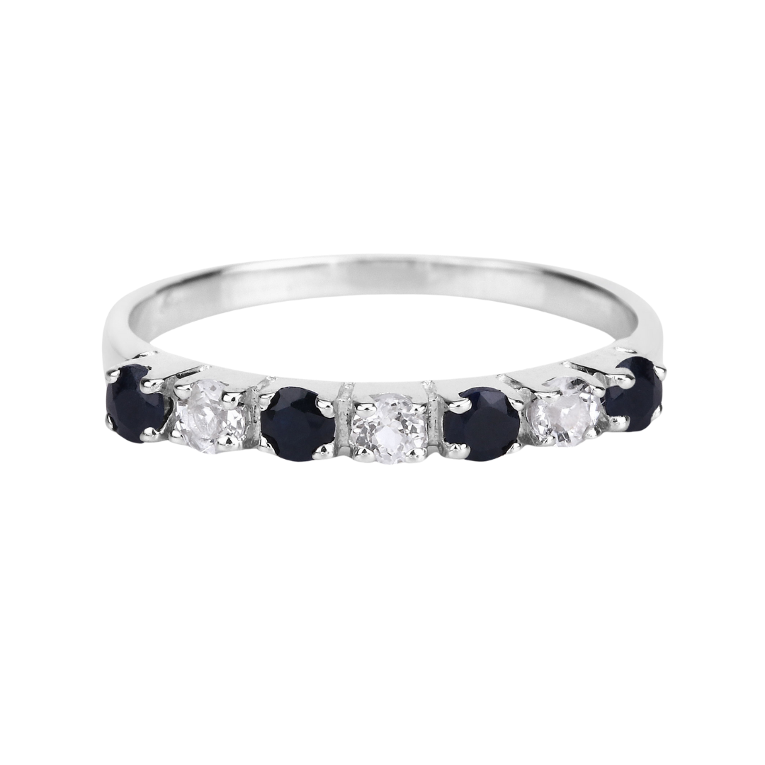 Black Sapphire and White Topaz Half Eternity Ring