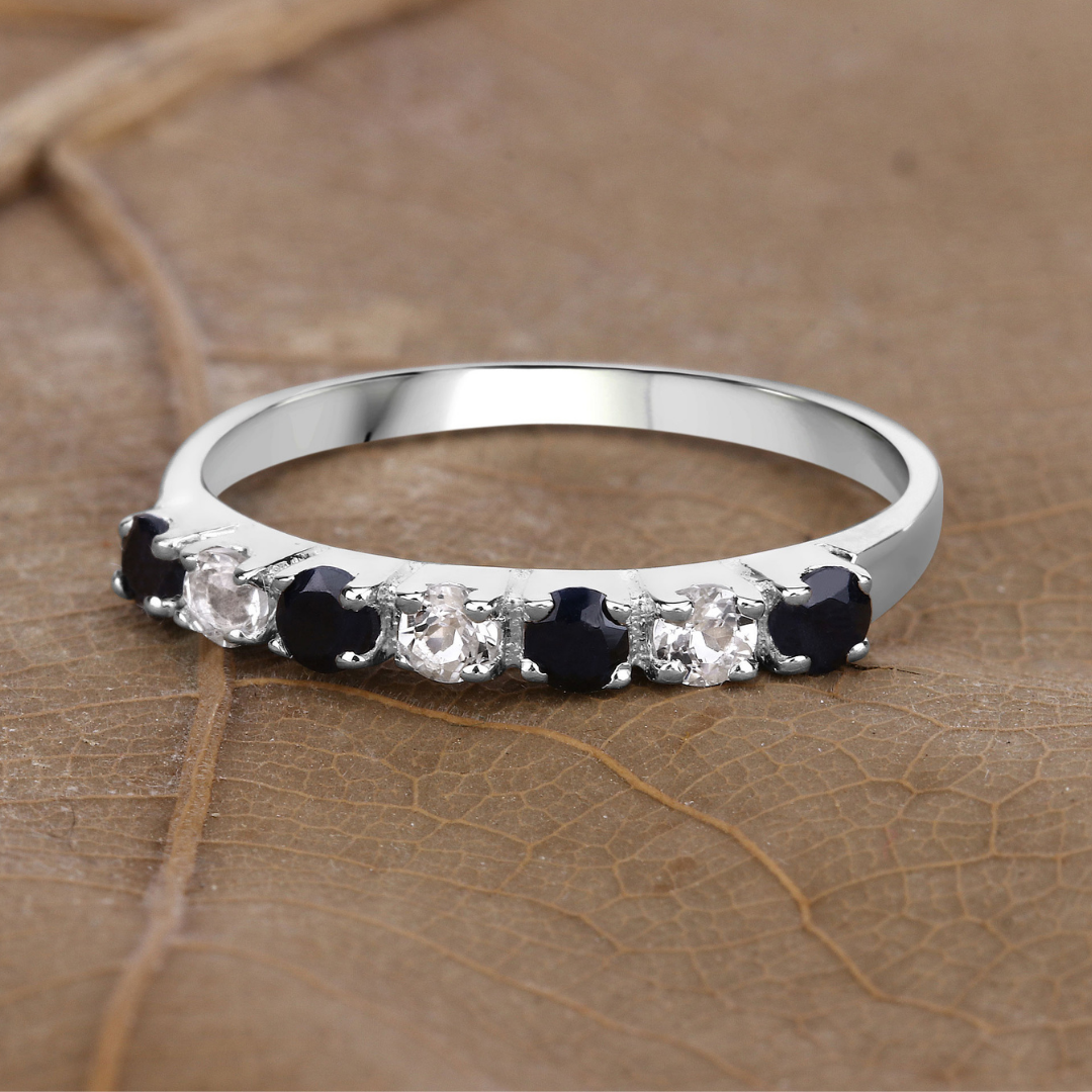 Black Sapphire and White Topaz Half Eternity Ring
