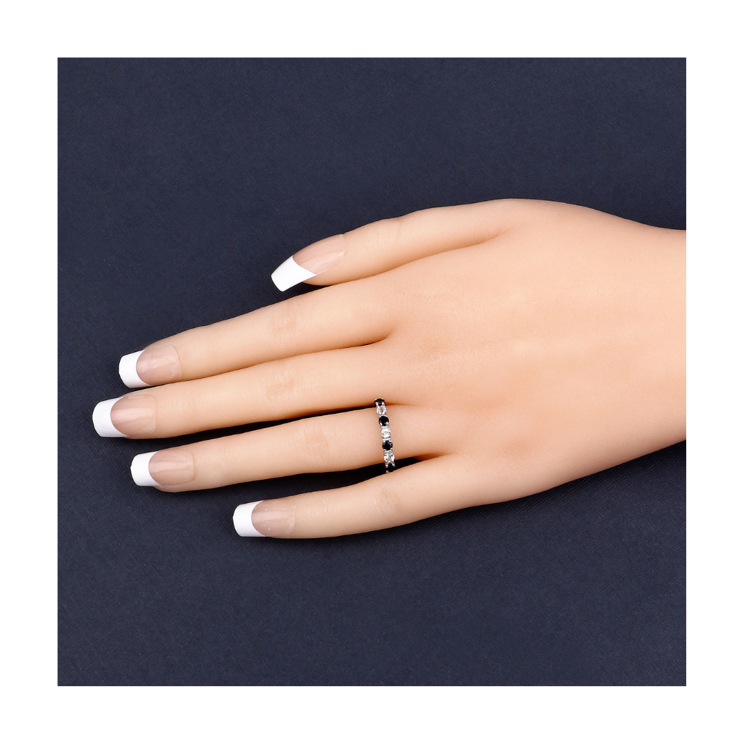 Black Sapphire and White Topaz Half Eternity Ring