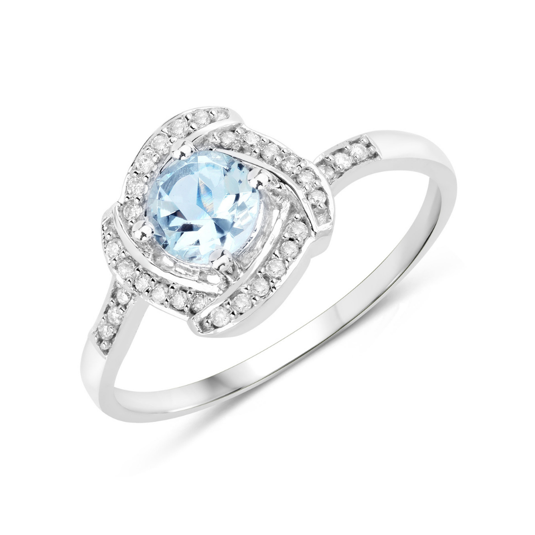 14K Gold Aquamarine Diamond Halo Ring