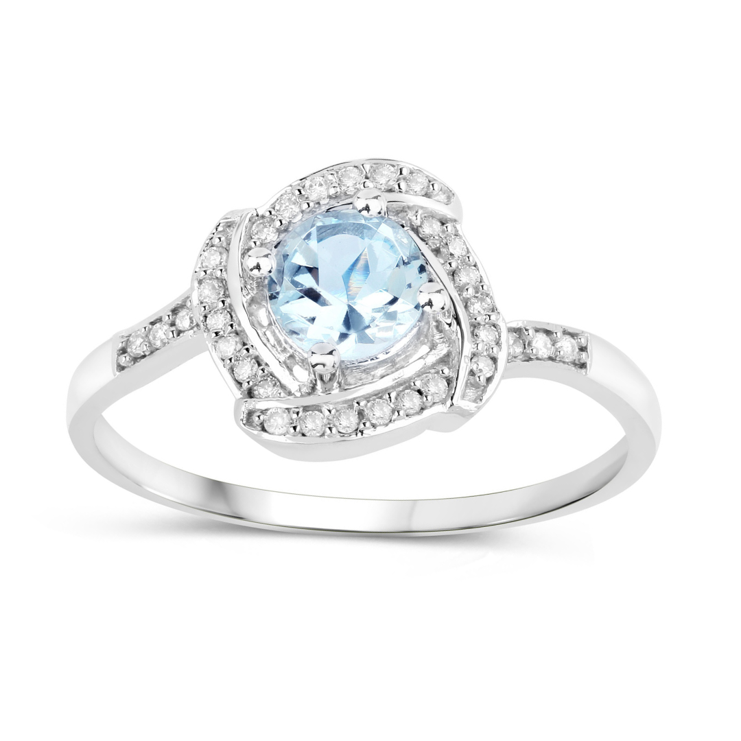 14K Gold Aquamarine Diamond Halo Ring