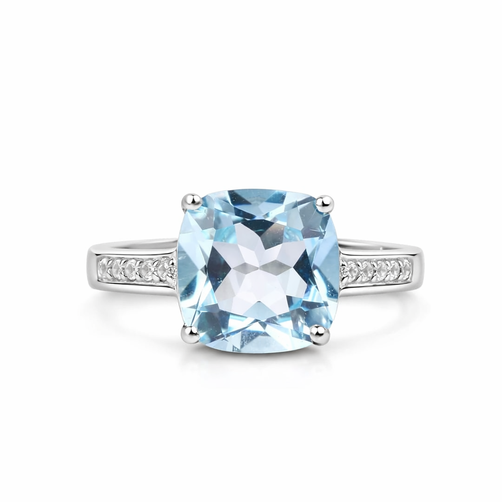 Natural Blue Topaz Solitaire Ring