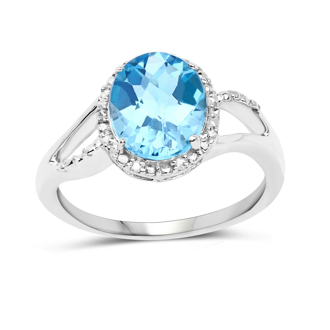 10K White Gold Blue Topaz Halo Ring with White Diamonds