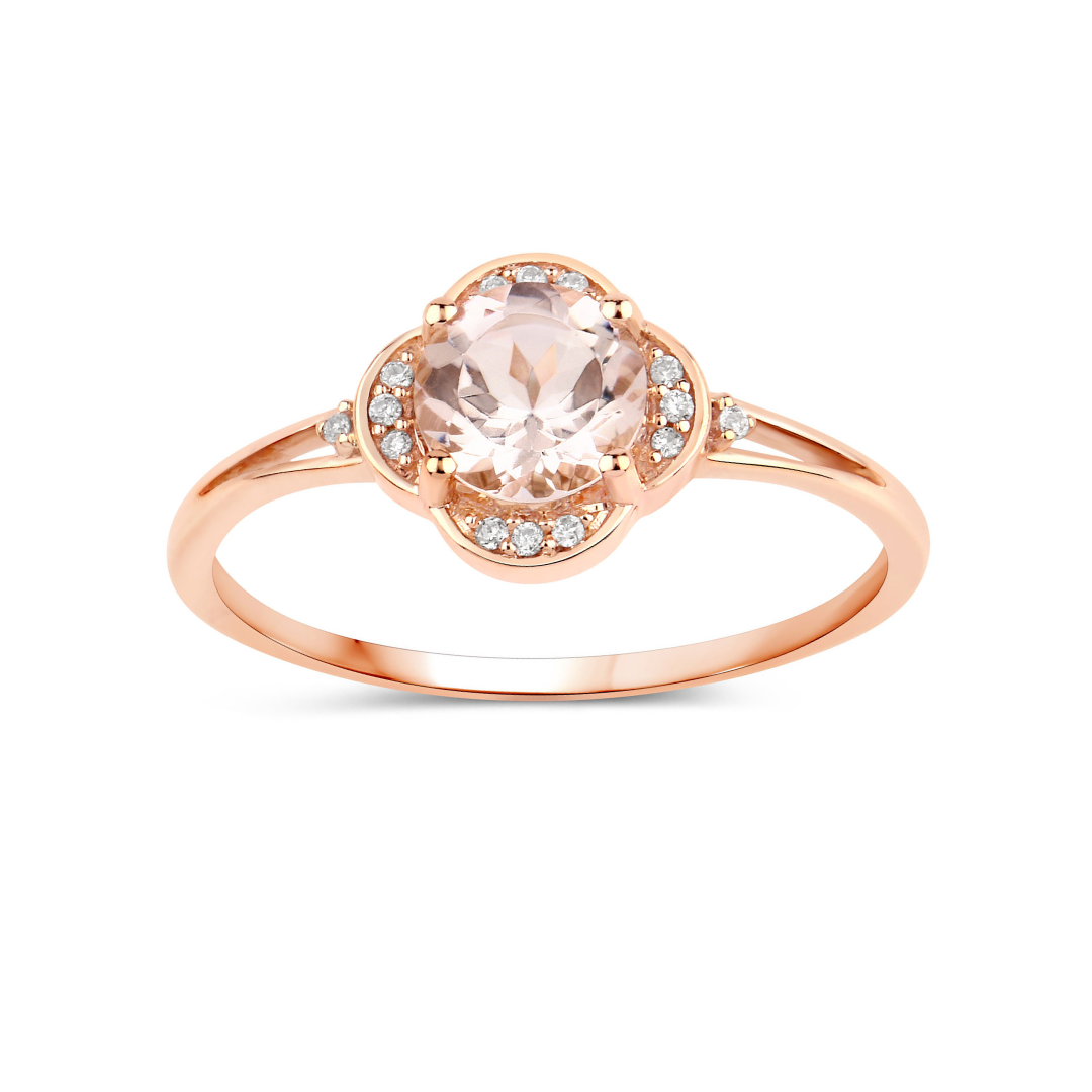 Anillo de oro rosa de 10 quilates con halo de morganita y diamantes blancos