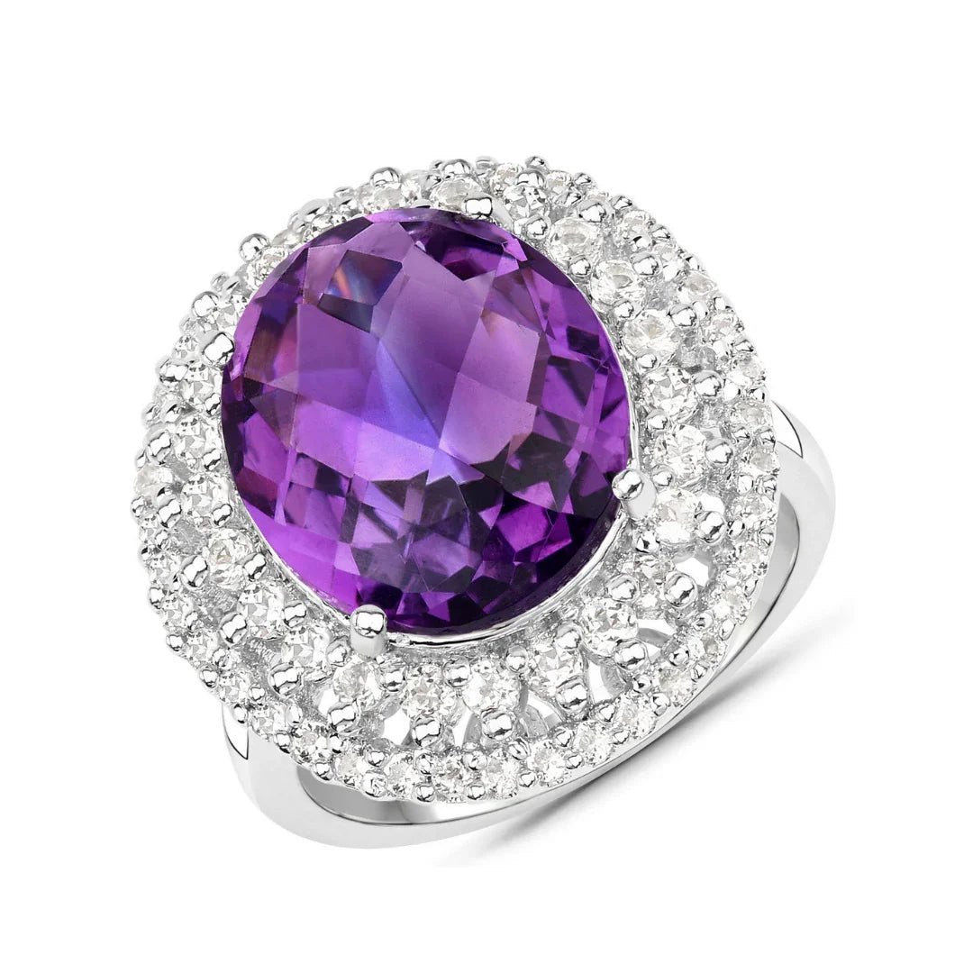 Anillo de plata de ley con amatista y topacio blanco