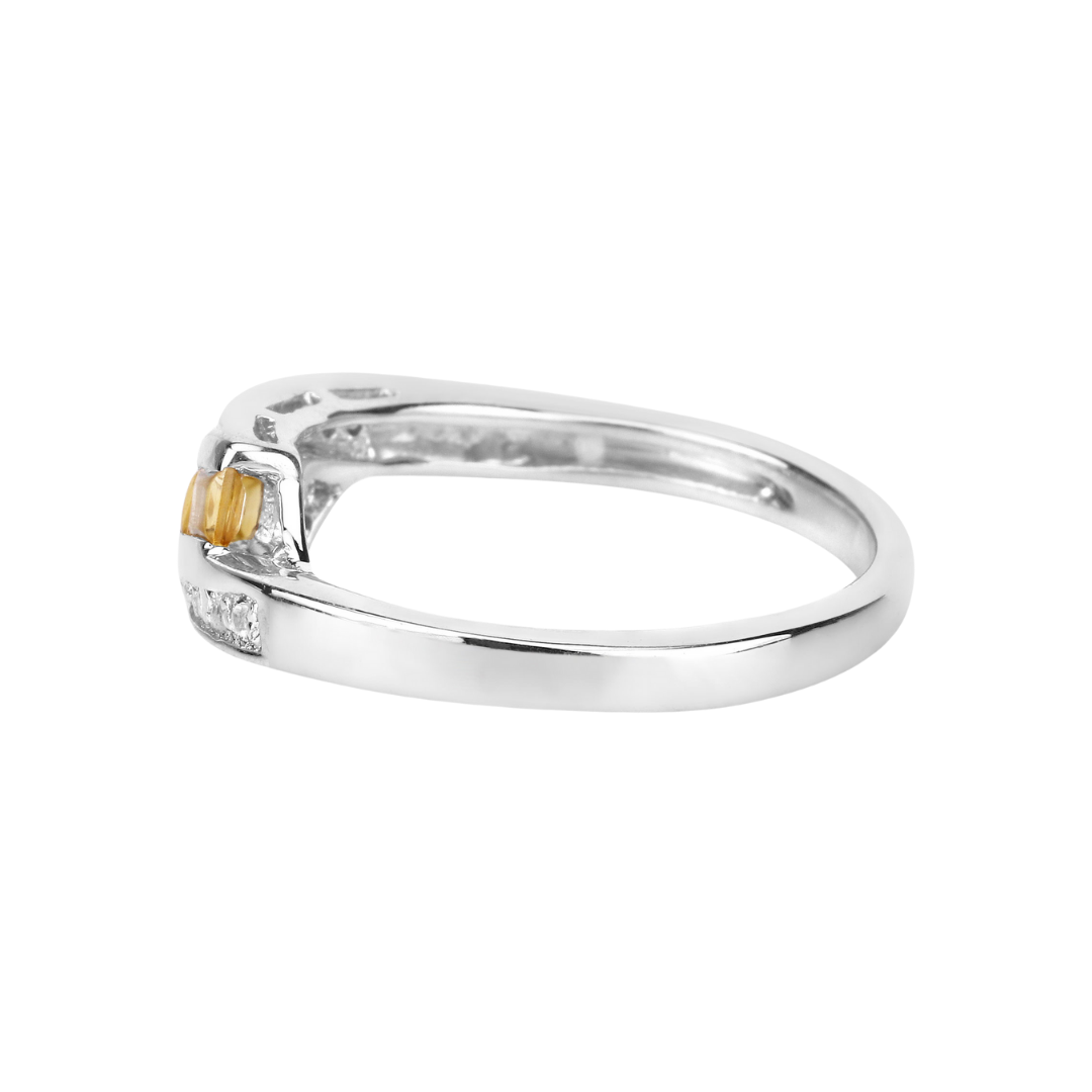 Yellow Beryl and White Zircon Bypass Silver Ring