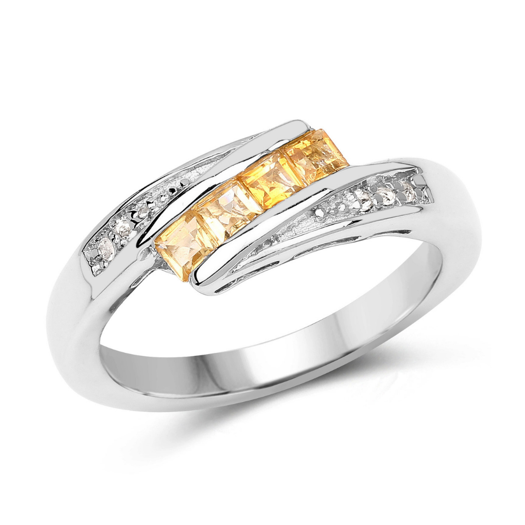 Yellow Beryl and White Zircon Bypass Silver Ring