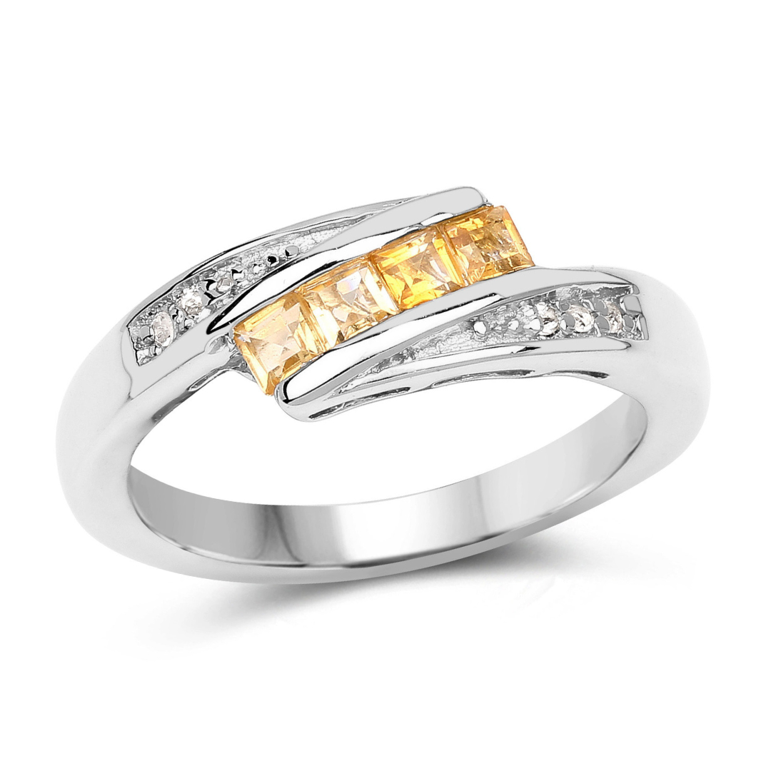 Yellow Beryl and White Zircon Bypass Silver Ring