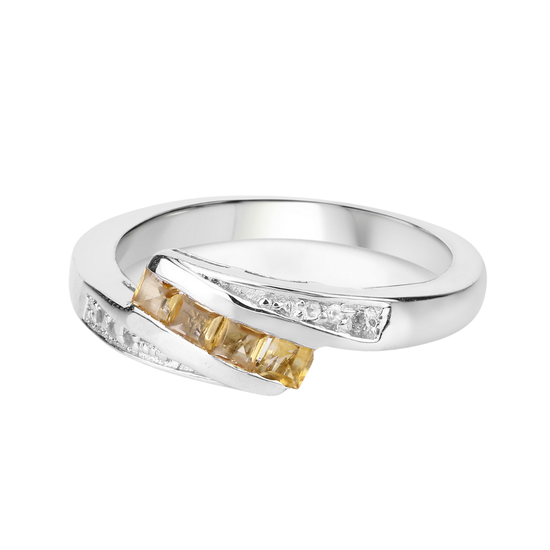 Yellow Beryl and White Zircon Bypass Silver Ring