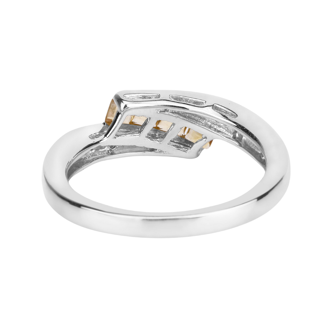 Yellow Beryl and White Zircon Bypass Silver Ring