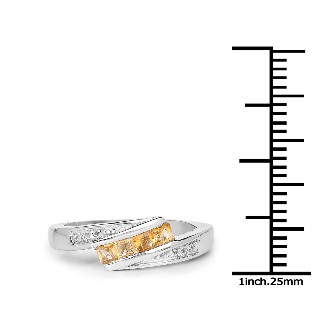 Yellow Beryl and White Zircon Bypass Silver Ring