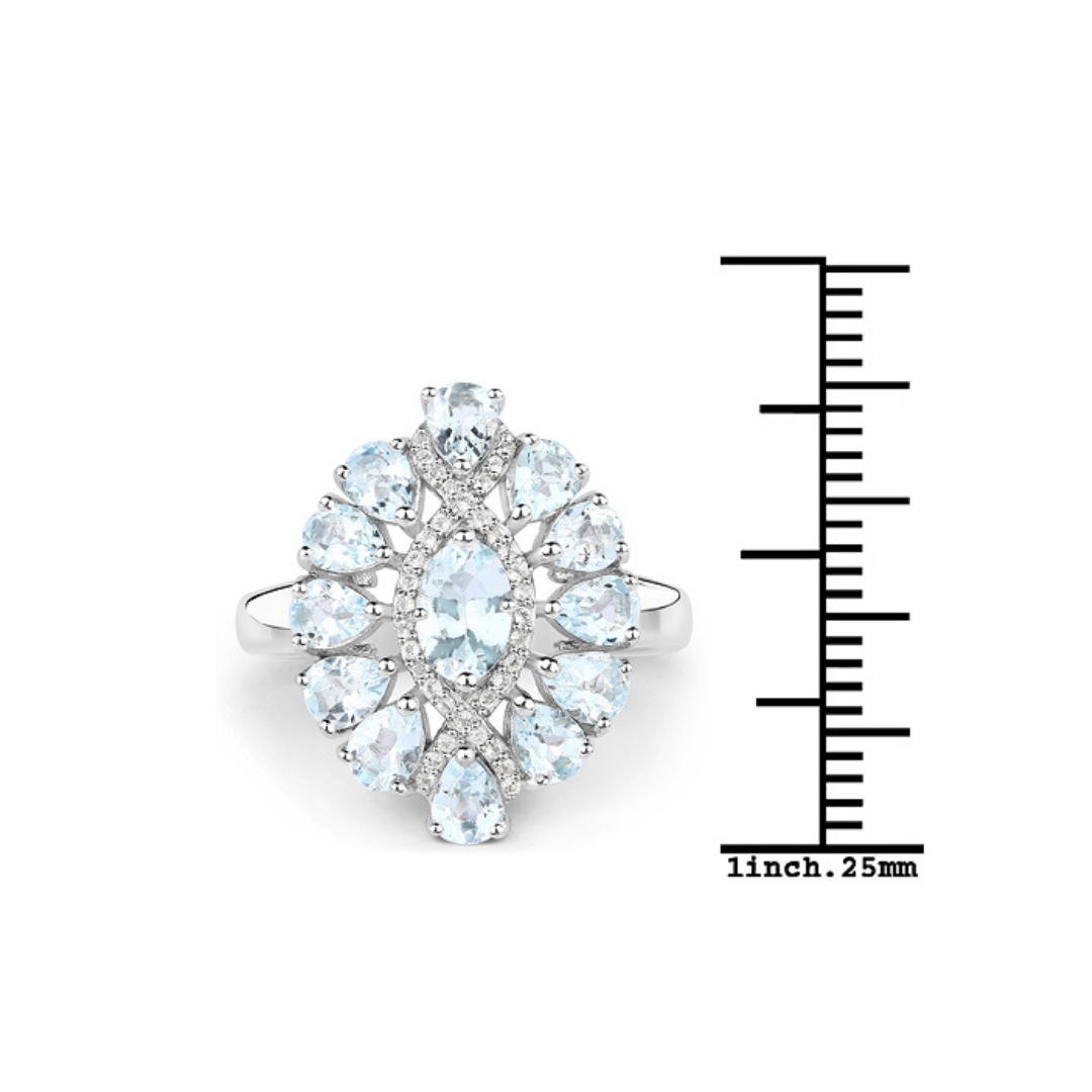 Genuine Aquamarine Cluster Ring