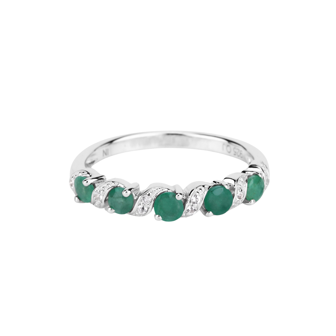 Genuine Green Emerald 5 Stone Ring Silver