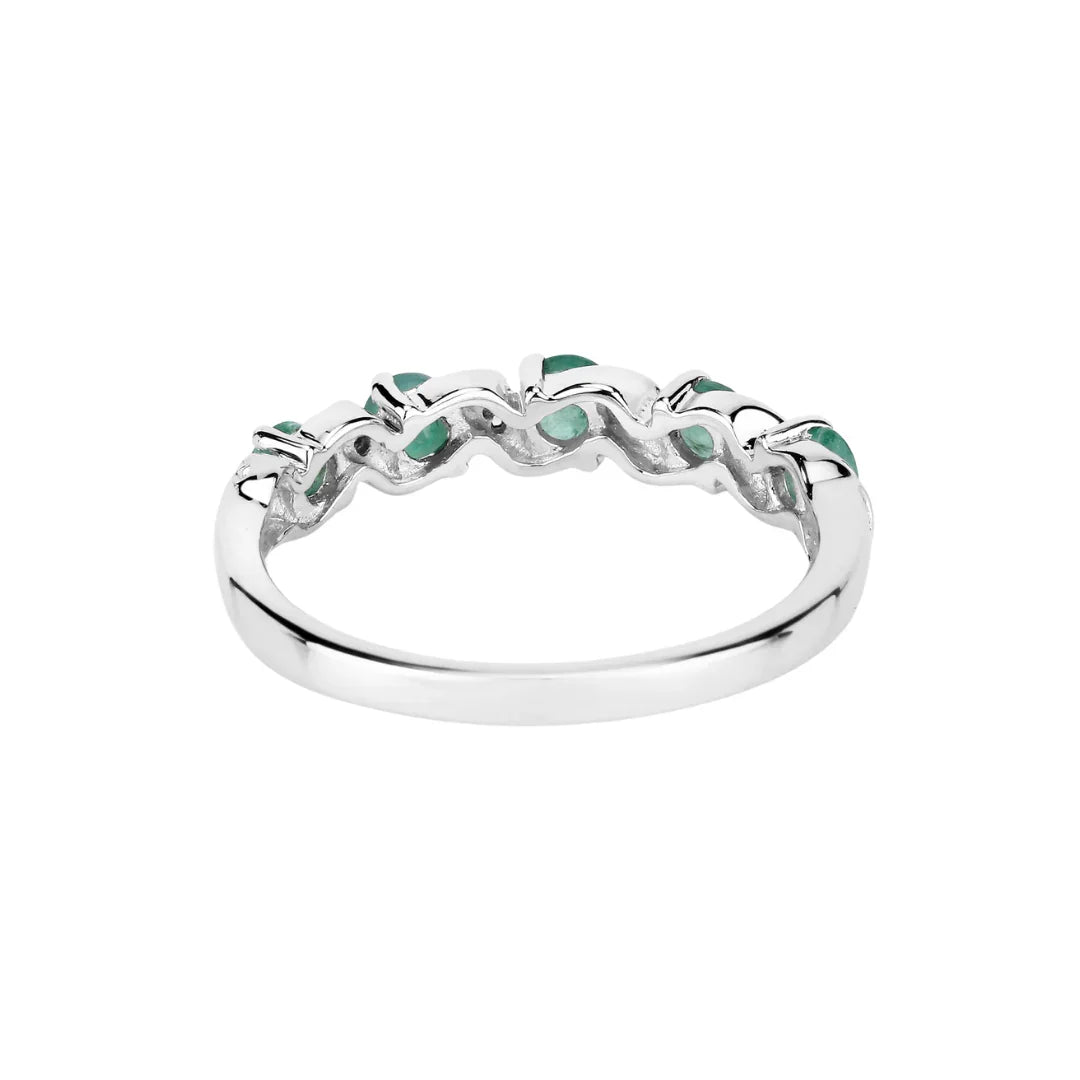 Genuine Green Emerald 5 Stone Ring Silver