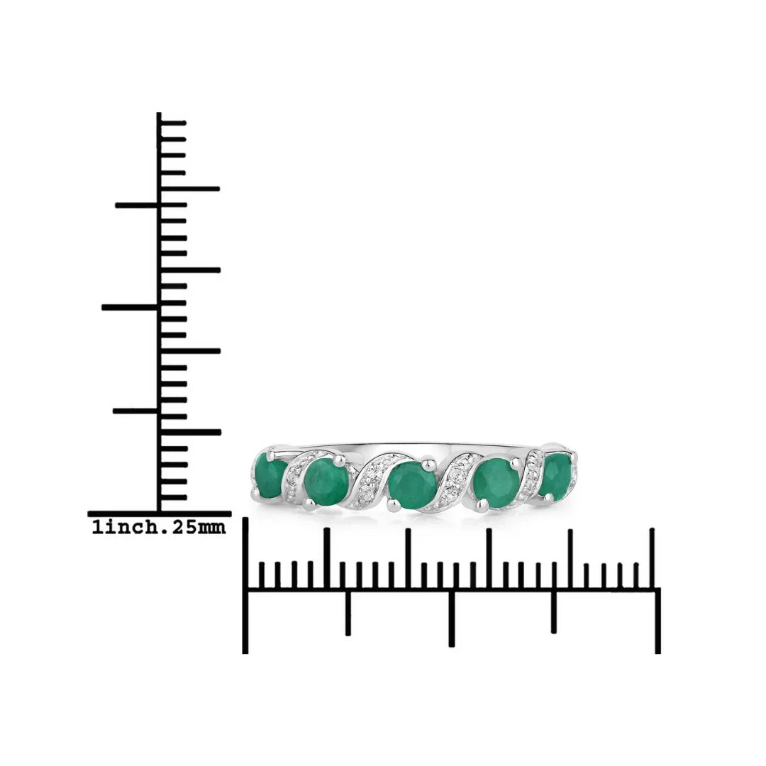 Genuine Green Emerald 5 Stone Ring Silver