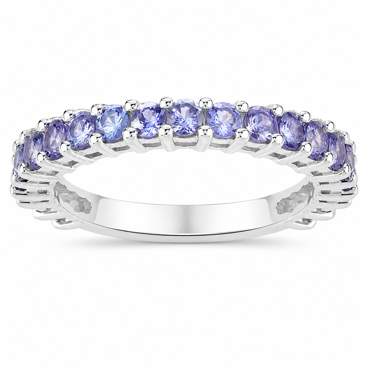 1.70 Ct Round Violet Tanzanite Prong Silver Pave Eternity Ring