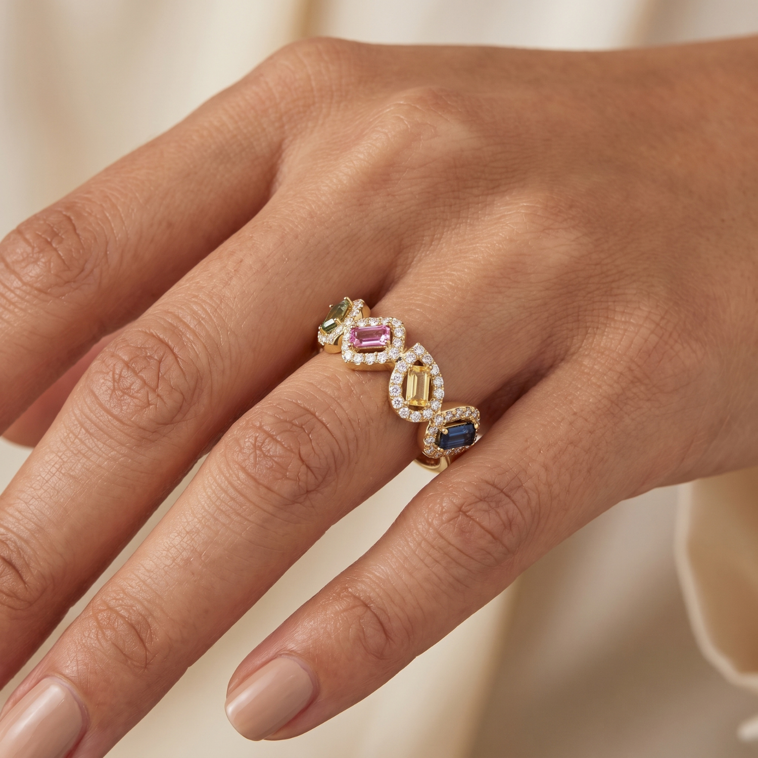 IGI Certified 0.40 Ct Multi Color Unheated Sapphire and Diamond 14K Yellow Gold Engagement Halo Ring