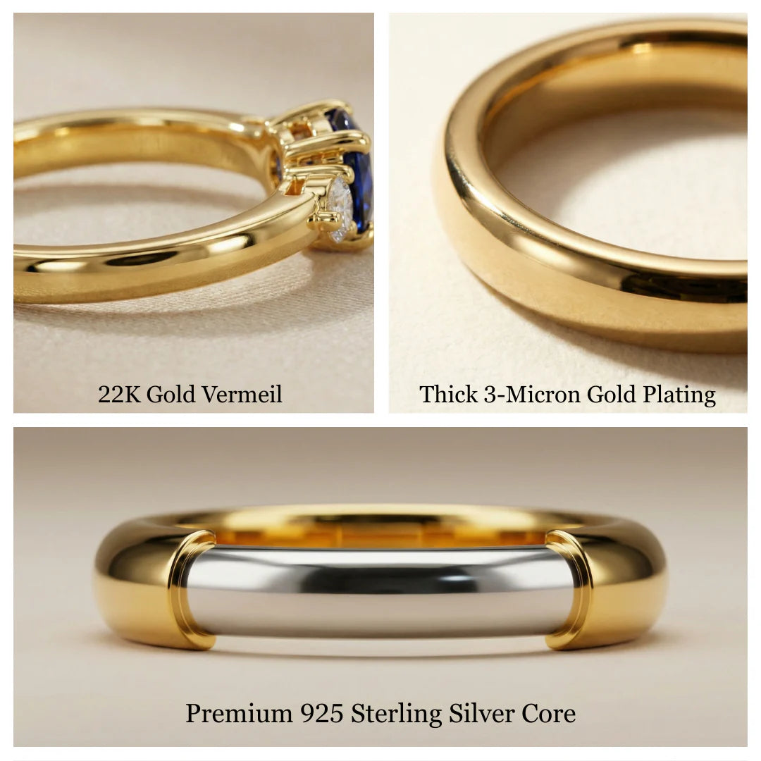 22k Gold Vermeil Emerald Split Band Fashion Ring