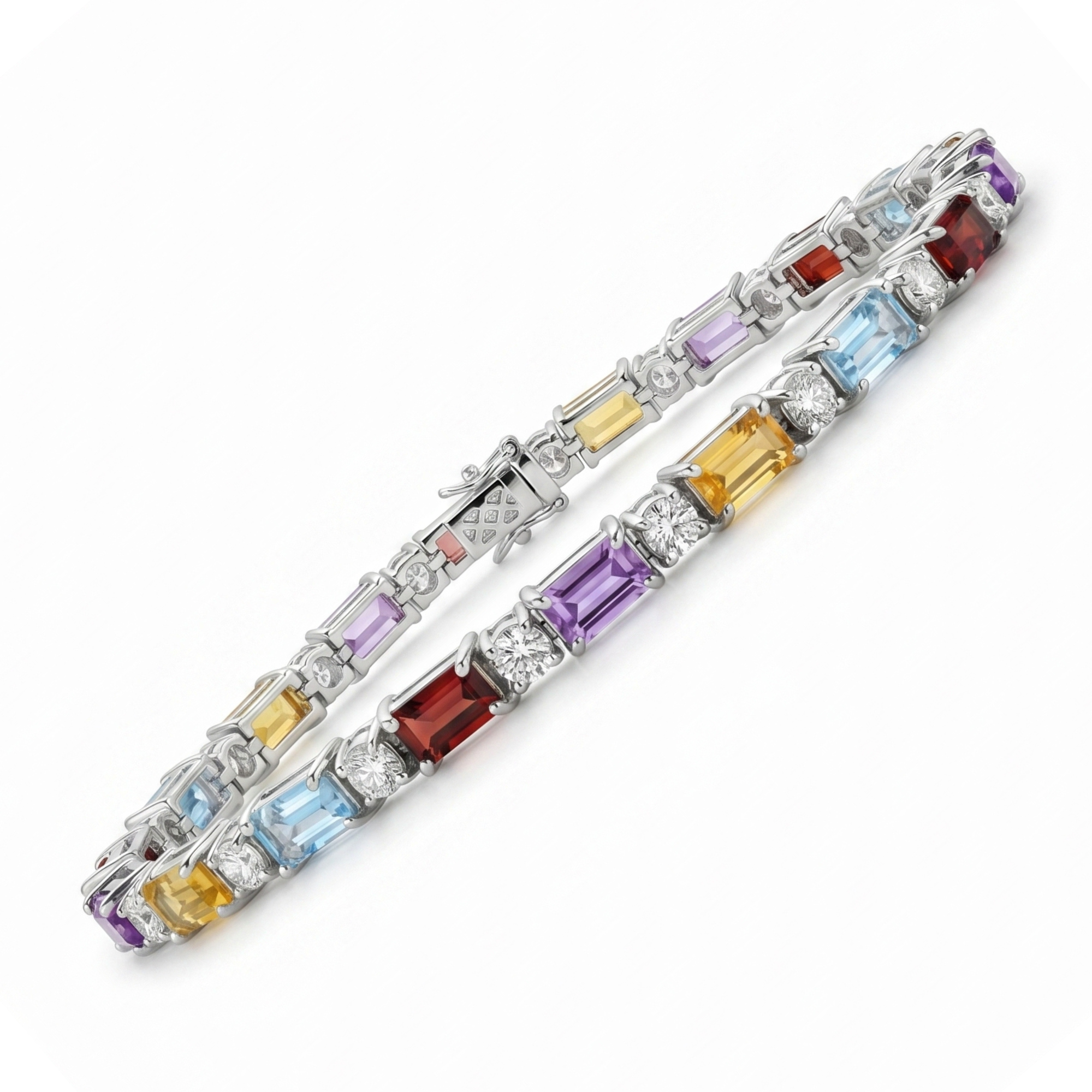 12.5 Ct Multi Gemstone Rainbow Prong Silver Tennis Bracelet