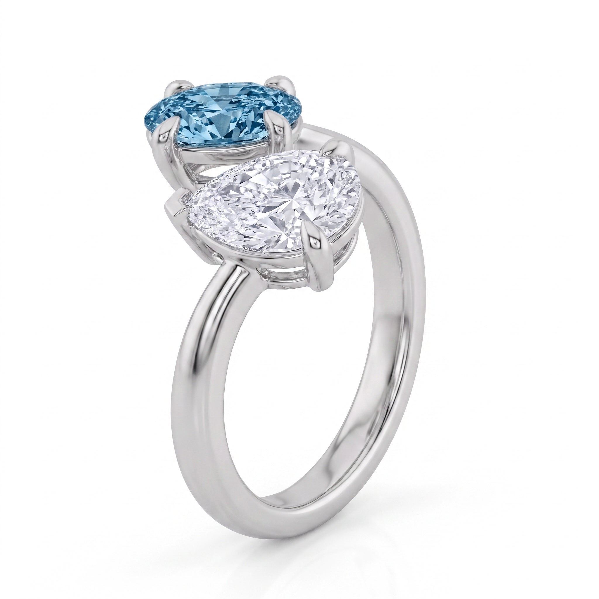 3Cttw Oval Shaped Lab Grown Diamond (F/VS) Toi et Moi Fashion Engagement Bypass Ring 14K Gold