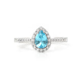 Natural Paraiba Apatite Ocean Blue Pear Shaped Wedding Ring, Rhodium over silver ring, pear shape apatite ring