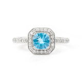 Natural Blue Paraiba Apatite Cushion Halo Ring, Lab grown diamond paraiba ring, Round cut paraiba ring