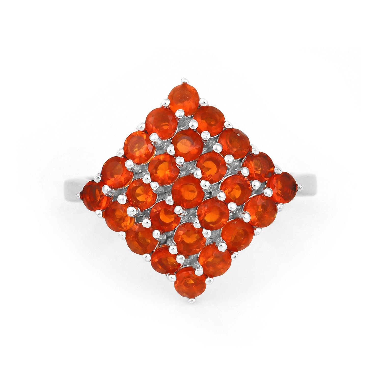 Natural Fire Opal Cluster Ring, October Birthstone Ring, Red Cluster Cocktail Ring, Sterling Silver Statement Ring, Anniversary Gift For Women