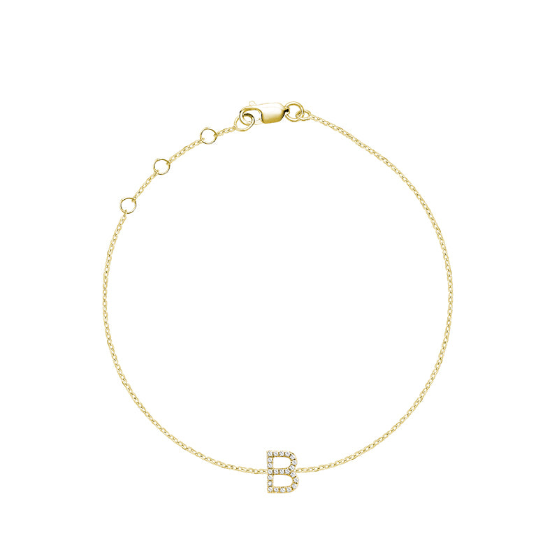 Product Image of Mini Block Initial B letter Diamond Bracelet Yellow Gold