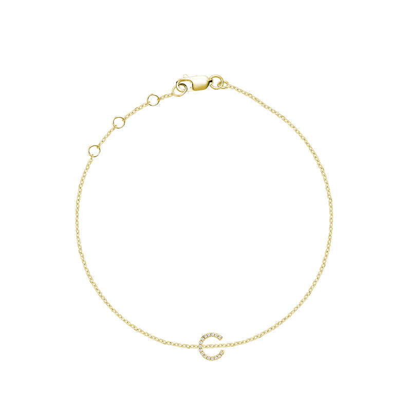 Product Image of Mini Block Initial C letter Diamond Bracelet Yellow Gold