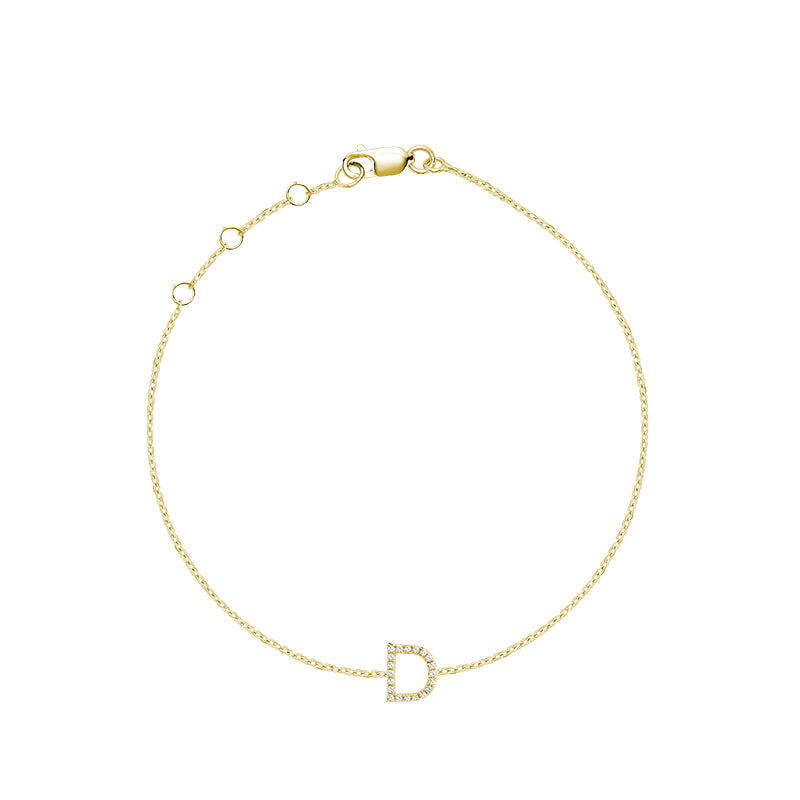 Product Image of Mini Block Initial D letter Diamond Bracelet Yellow Gold
