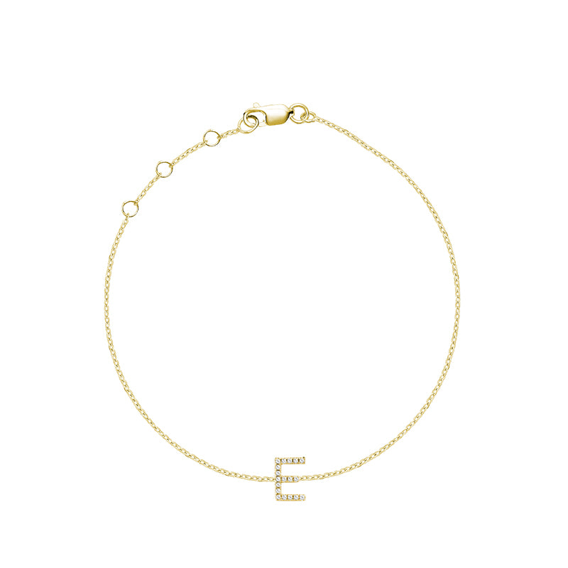 Product Image of Mini Block Initial E letter Diamond Bracelet Yellow Gold