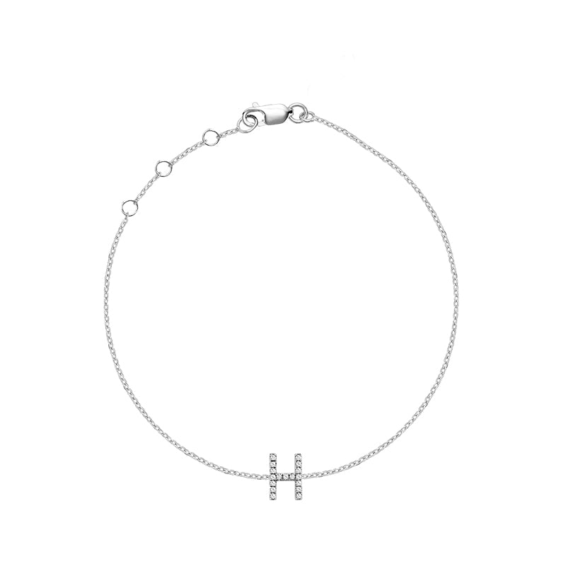 Product Image of Mini Block Initial H letter Diamond Bracelet White Gold