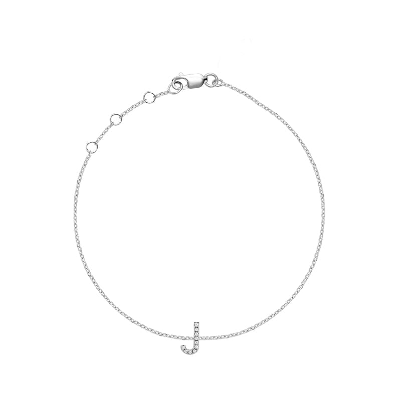 Product Image of Mini Block Initial J letter Diamond Bracelet White Gold