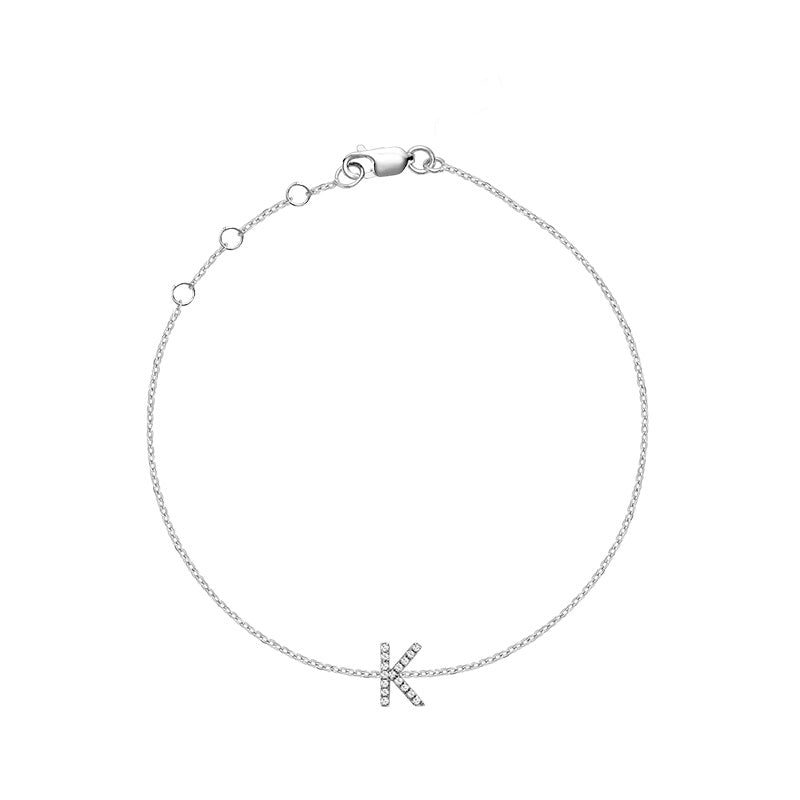 Product Image of Mini Block Initial K letter Diamond Bracelet White Gold