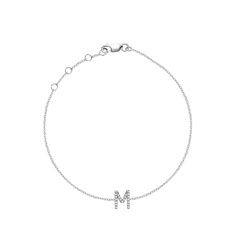 Product Image of Mini Block Initial M letter Diamond Bracelet White Gold