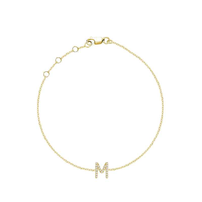 Product Image of Mini Block Initial M letter Diamond Bracelet Yellow Gold