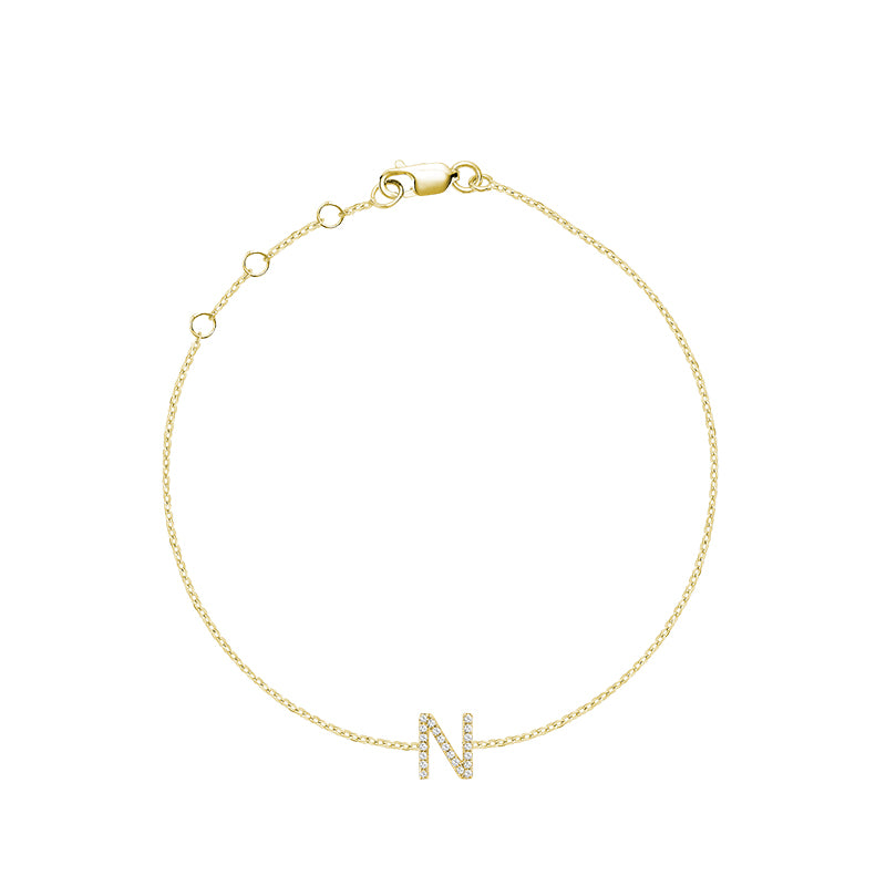 Product Image of Mini Block Initial N letter Diamond Bracelet Yellow Gold