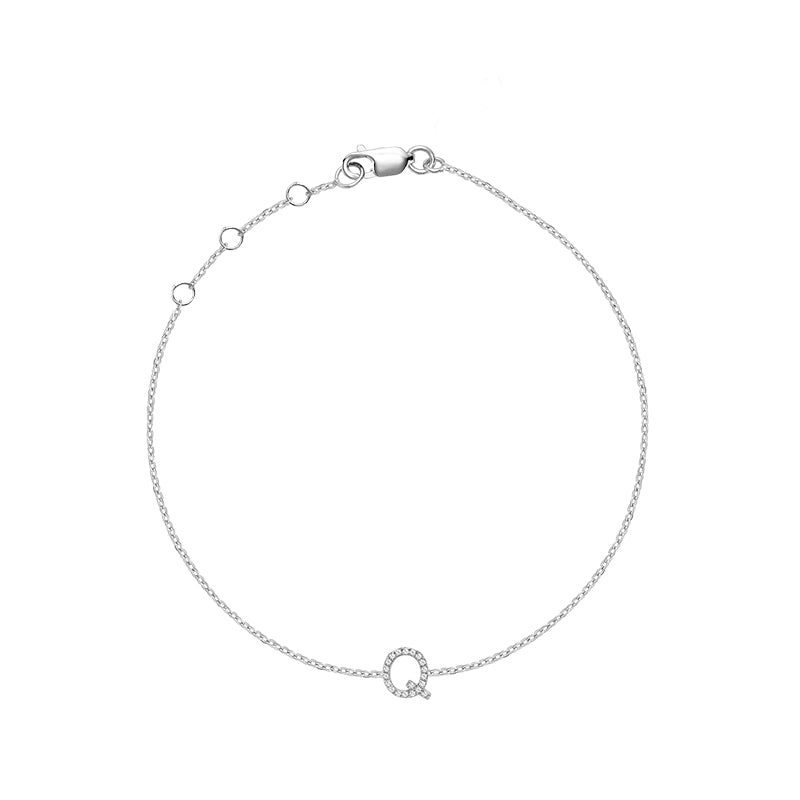Product Image of Mini Block Initial Q letter Diamond Bracelet White Gold