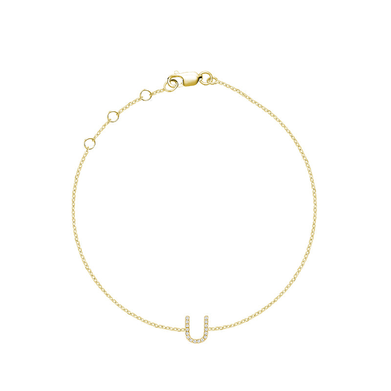 Product Image of Mini Block Initial U letter Diamond Bracelet Yellow Gold