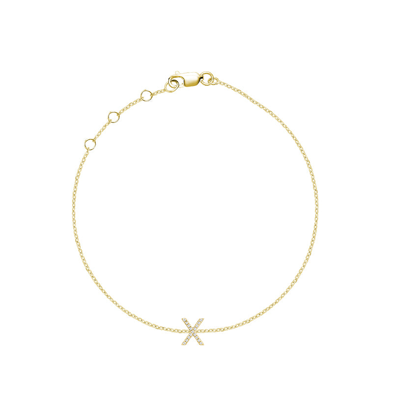 Product Image of Mini Block Initial X letter Diamond Bracelet Yellow Gold