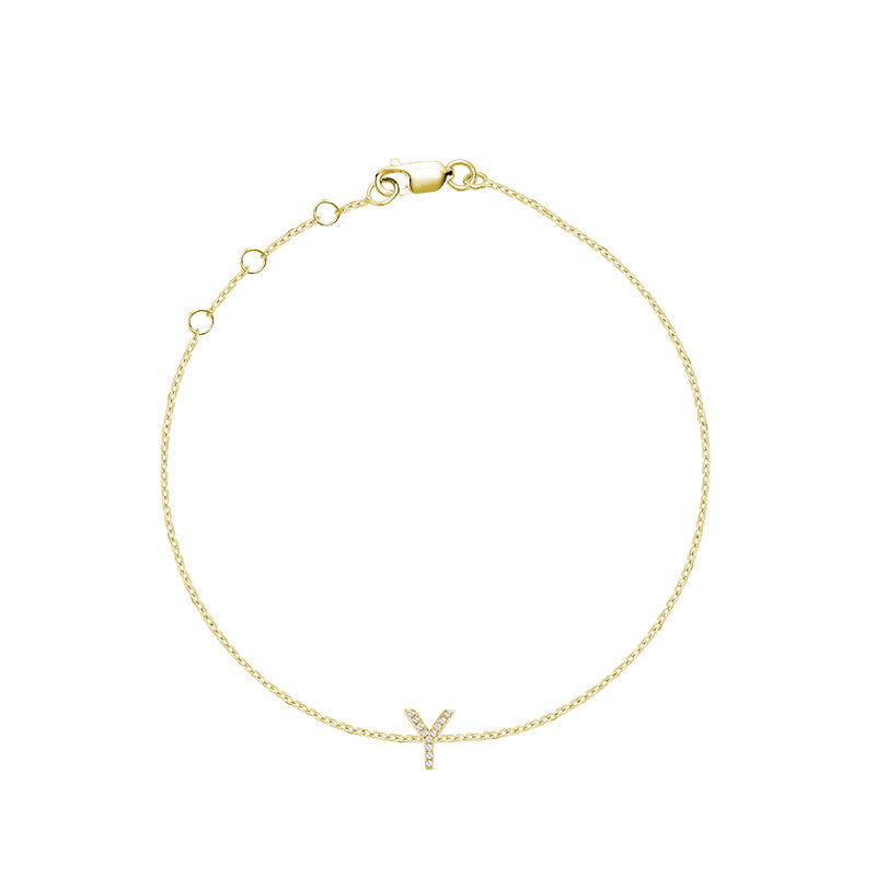 Product Image of Mini Block Initial Y letter Diamond Bracelet Yellow Gold