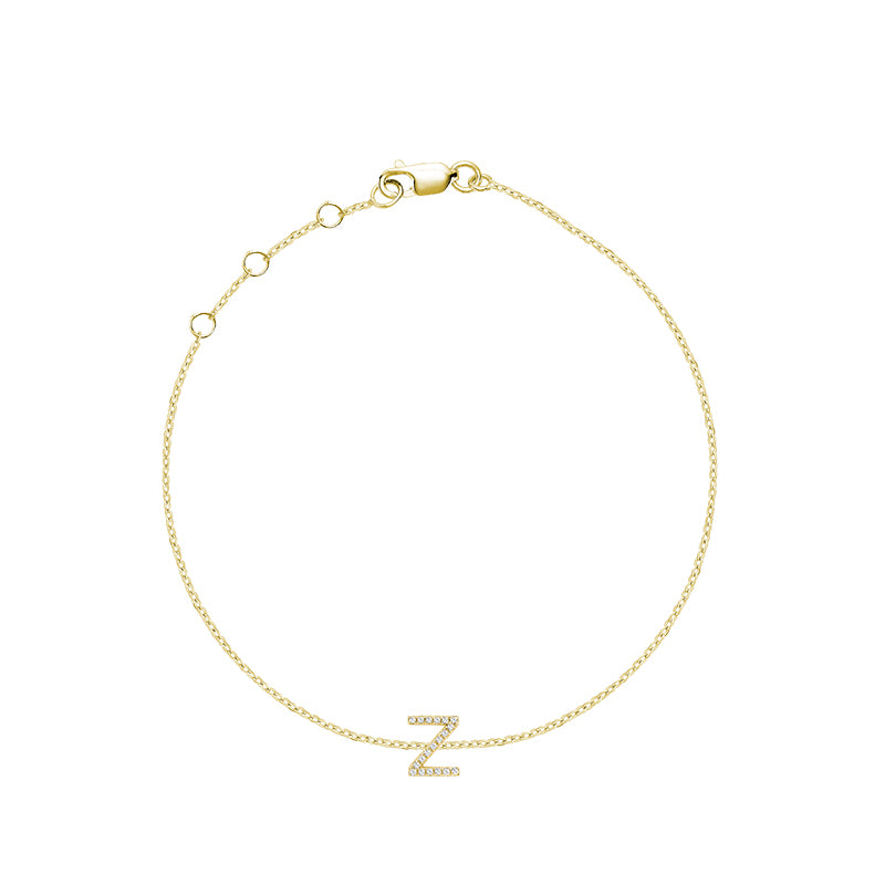 Product Image of Mini Block Initial Z letter Diamond Bracelet Yellow Gold