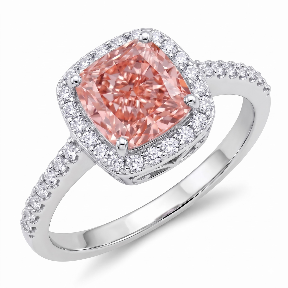 IGI Certified Pink Lab Diamond Center and White Lab Diamond White Gold Ring