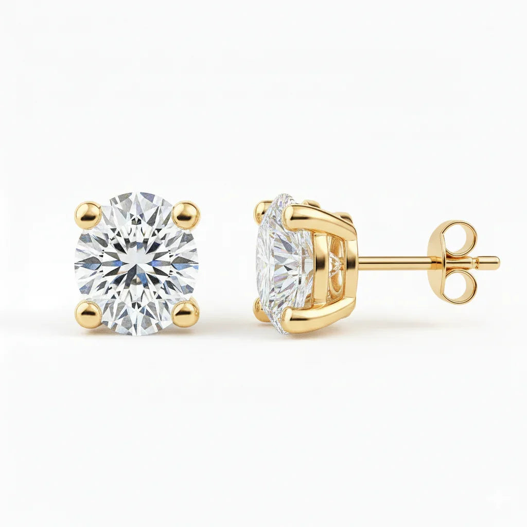 IGI Certified Oval Lab Grown Diamond Solitaire Stud Earrings Yellow Gold - Fine Diamond