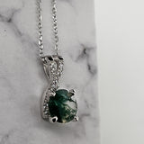 Photo of Green Agate Pendant  Green Agate Pendant Necklace with Cubic Zirconia Accents Gemini Zodiac Gift for Women Minimalist Green Moss Agate Jewelry Gift for Her