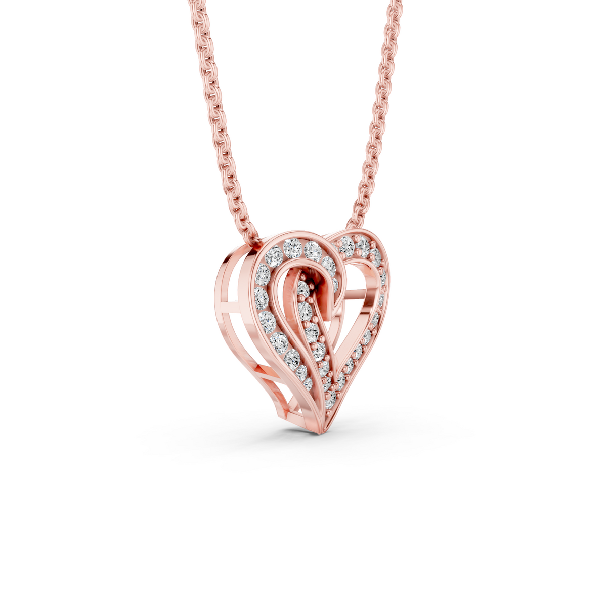 0.64 Cttw Round Lab Grown Diamond 14K Gold Pave Open Heart Pendant Necklace